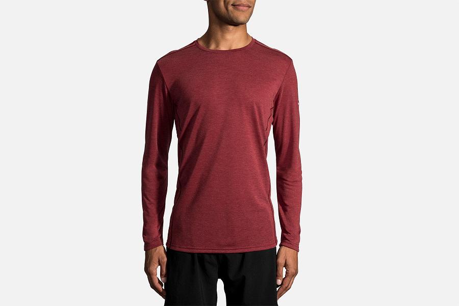 Brooks Distance Men Sport Clothes & Long Sleeve Running Shirt Red GUE912350